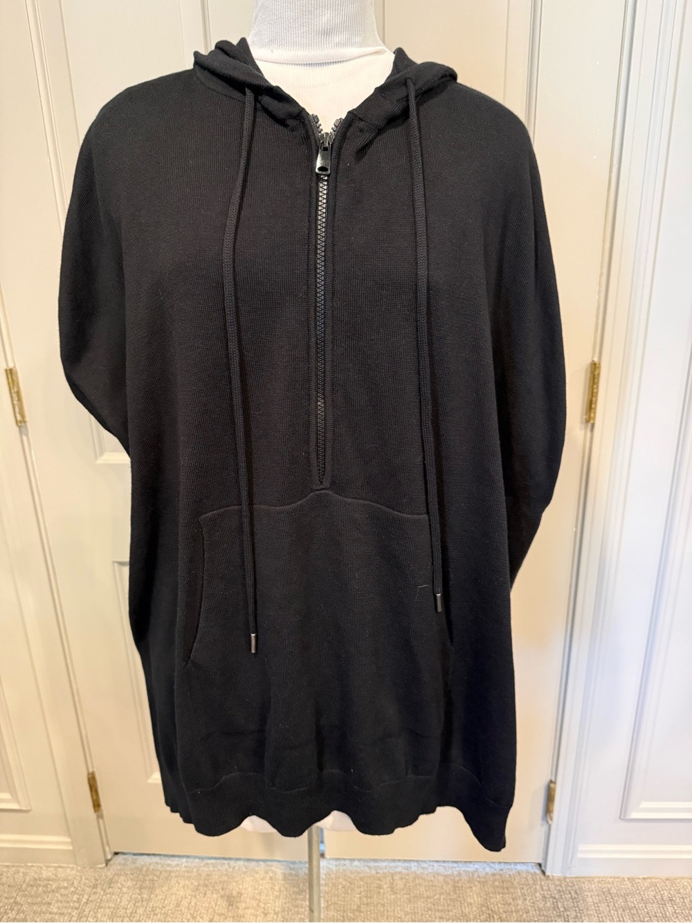 ATM Women’s Poncho Sweater Black Zip Hoodie Batwing Oversized Half Zip XS/S